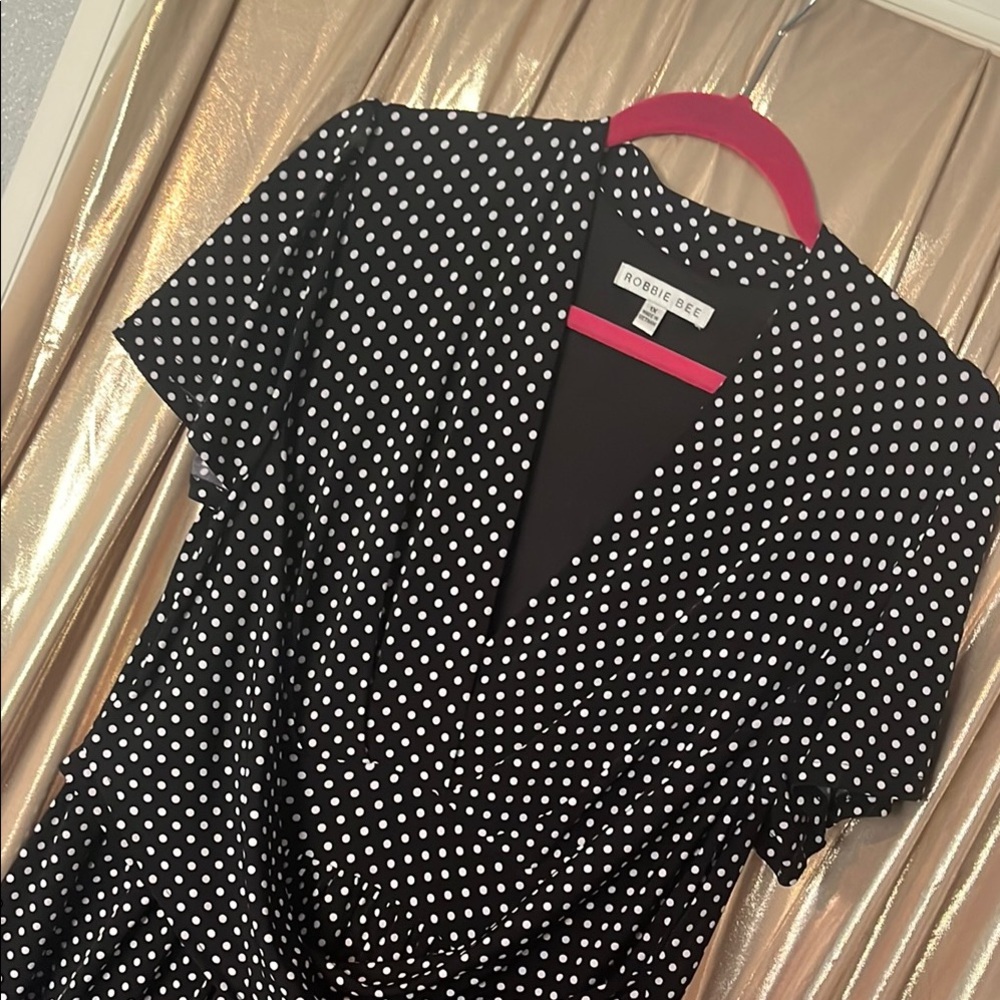 Robbie Bee Black Polka Dot Wrap Dress